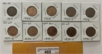 1929/1940 Various Wheat Pennies-10 Coins