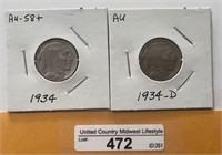 2-1934 Buffalo Nickels