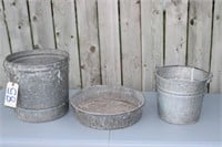 galvanized buckets and pan