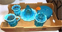 Assorted Blue Opalescent Glassware