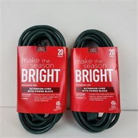 2pk 20ft Outdoor Extension Cord, 3 plug