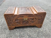 Asian Themed Carved Wooden Trunk