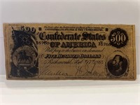 1864 Confederate 500 Dollar Bill