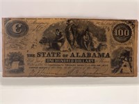 1864 State Of Alabama 100 Note