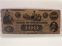 1862 State Of Mississippi 100 Dollar Bill