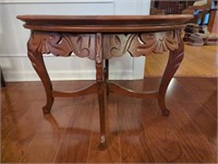 Antique walnut(?) Carved table w glass
