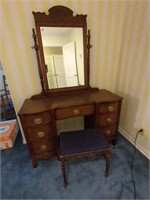 Antique vanity w stool approx 46W 18D 69H