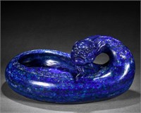 A Chinese Carved Lapis Beast Washer