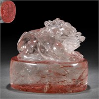 A Chinese Carved Rock Crystal Beast Seal