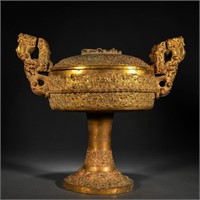 A Chinese Bronze-Gilt Vessel With Cover