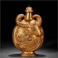 A Chinese Bronze-Gilt Buffalo Moon Flask