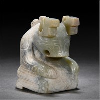 A Chinese Carved Jade Kneeling Beast
