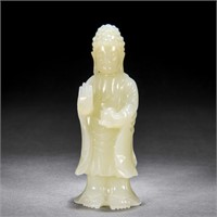 A Chinese Carved White Jade Standing Guanyin