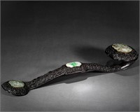 A Jadeite Panels Inlaid Rosewood Ruyi Scepter