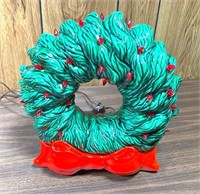 11 in lighted Ceramic Christmas wreath- VG cond.