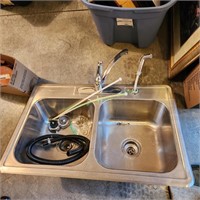 Double Bowl Sink w/ Faucet and Some Hoses