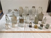 25 JARS AND BOTTLES SOME ARE EMBOSSED
