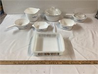 6 PIECES OF CORNING COOK WARE  1 GLASBAKE PIECE
