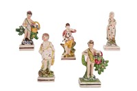 FIVE EARLY 19th C STAFFORDSHIRE PEARLWARE FIGURES