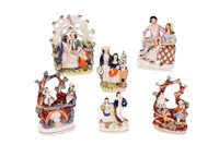 SIX STAFFORDSHIRE POTTERY FIGURES