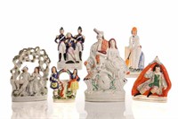 SIX STAFFORDSHIRE POTTERY FIGURES & BOOK