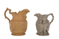 TWO ENGLISH RELIEF MOULDED JUGS