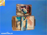 Two boxes of medical supplies, gloves, masks,