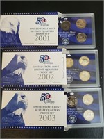 3 US Mint State Quarters Proof Sets 2001-03