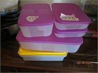 Purple and yellow tupperware containers
