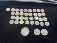 33 Silver Dimes, 2 Quarters & 1908 Half Dollar
