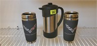 Thermos drink pitcher, Corvette travel cups (2)
