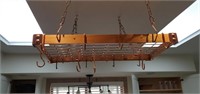 Wooden & copper hanging pot rack
