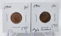 1901 Cent AU; ‘01 Cent Unc.-Scratch