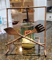 Wrought iron cookbook holder, candle