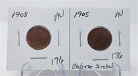 (2) 1905 Cents AU (One Scratched)