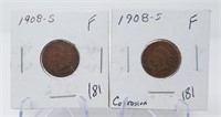 (2) 1908-S Cents F (One w/Light Corrosion)