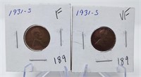 (2) 1931-S Cents F-VF