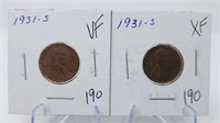 (2) 1931-S Cents VF-XF