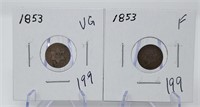(2) 1853 Three Cent Silvers VG-F