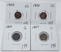 (2) 1851 Three Cent Silver G; (2) 1852 Three Cent