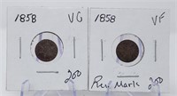 (2) 1858 Three Cent Silvers VG-VF (VF Has Reverse