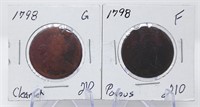 (2) 1798 Cents G-F (Cleaned/Porous)