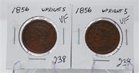 (2) 1856 Up 5’s Cents VF