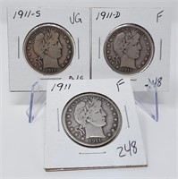 1911-P,D Half Dollars F; ‘11-S Half Dollar VG