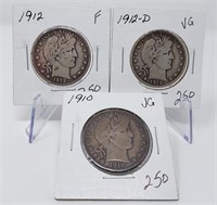 1910, ‘12, ‘12-D Half Dollars VG-F