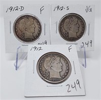 1912-P,D Half Dollars F; ‘12-S Half Dollar VG