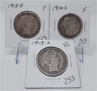 1913-D,S Half Dollars VG-F; ‘14-S Half Dollar