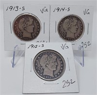 1912-S, ‘13-S, ‘14-S Half Dollars VG