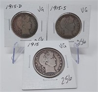 1915-P,D,S Half Dollars VG