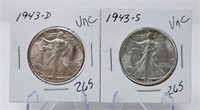 1943-D,S Half Dollar  Unc